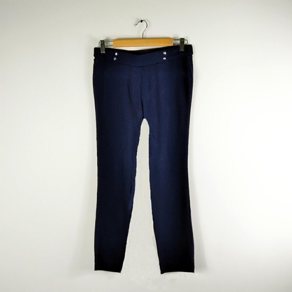 Rafaella Navy Blue Patterned Comfort Stretch Cropped Pull On Pants Sz 4